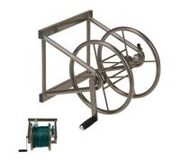 Relaxdays Dévidoir Mural, Acier, pour 60 m de Tuyau d’arrosage, raccords 3/4'', Enrouleur, HxLxP 36 x 55 x 50 cm, Brun