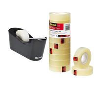 Devidoir Scotch C18 noir avec 1 rouleau de ruban adhésif Scotch Magic 19 x 33 cm & Ruban Adhésif Transparent 508-10 Rouleaux - 15mm x 33m - Ruban Adhésif Transparent à Usage Général