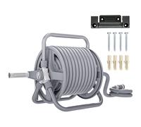 Dévidoir sur pied ou mural - enrouleur tuyau 20 + 2 m - lance arrosage réglable - support mural intégré - gris