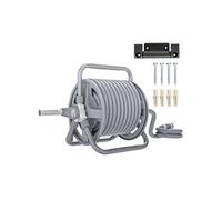 Dévidoir sur pied ou mural - enrouleur tuyau 20 + 2 m - lance arrosage réglable - support mural intégré - gris