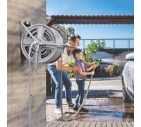 Dévidoir sur pied ou mural - enrouleur tuyau 40 m - gris