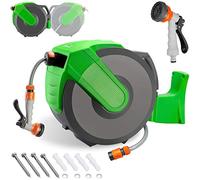 Dévidoir tuyau arrosage enrouleur automatique 30+2m 7en1 dévidoir tuyau arrosage support mural tuyau eau pivotable 180°