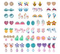 DEVIENG Boucles d'oreilles à clip hypoallergéniques pour enfants de 4 à 12 ans - Jolies petites boucles d'oreilles à clip - Coffret cadeau - Taille unique - Résine sans pierre précieuse (32 paires)