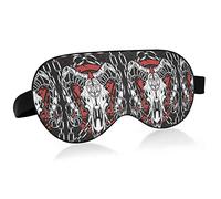 Devil Bull Skull Demon Red Black White Eye Masks Cover Blocks Light Sleep Mask Shade Cover Blindfold Relaxing Eyeshade Cover avec serre-tête réglable pour hommes femmes enfants