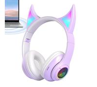 Devil Cat Ear Écouteurs sans fil supra-auriculaires sans fil pour joueurs Design léger avec lumières respiratoires colorées pour hommes, femmes et étudiants