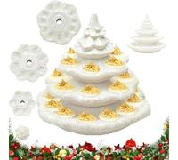 Deviled Egg Christmas Tree - Christmas Tree Deviled Egg Holder, Reusable Holiday Tray with Green Plant-Shaped Ceramic Eggs Holder (White)
