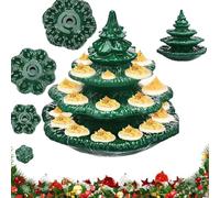 Deviled Egg Christmas Tree - Christmas Tree Deviled Egg Holder, Reusable Holiday Tray with Green Plant-Shaped Ceramic Eggs Holder (Green)