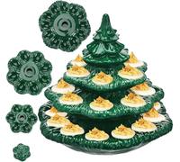 Deviled Egg Christmas Tree,Creative Christmas Tree Deviled Egg Holder,Reusable Resin Holiday Eggs Platter with Lid,Home Decor Serving Tray for Cookie Appetizer Festive Holiday Parties (Green)