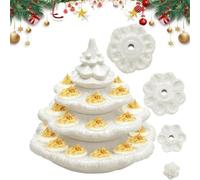 Deviled Egg Christmas Tree,Stackable Green X-mas Plant-Shaped Eggs Holder,Reusable Holiday Deviled Oval Tray with Lid,Christmas Tree Deviled Egg Platter,for Thanksgiving Party Tableware (White)