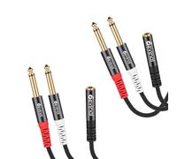 Devinal Câble stéréo 3,5 mm TRS femelle vers double 6,35 mm 1/4 TS mono Y 6,35 mm, adaptateur de cordon audio, 3,5 mm (lot de 2)