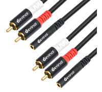Devinal Lot de 2 câbles Y 1/8 femelle vers RCA, double RCA mâle vers femelle 3,5 mm stéréo Y adaptateur 30 cm