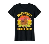 Devine What Turkey Butt Dîner de Poulet Amusant pour Thanksgiving T-Shirt Graphique avec Valeur, Femme, Noir, XS