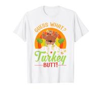 Devine What Turkey Butt Dîner de Poulet Amusant pour Thanksgiving T-Shirt Graphique avec Valeur, Homme, Blanc, M