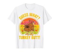 Devine What Turkey Butt Dîner de Poulet Amusant pour Thanksgiving T-Shirt Graphique avec Valeur, Homme, Blanc, M