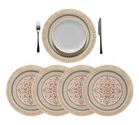 DEVINITA Lot de 4 Sets de Table Ronds (Ø 35cm) avec Un Motif Mandala Chic et des Pompons au Look bohème Cool - Orange Vert