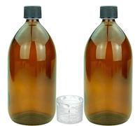 Devitre 2 bouteilles en verre marron de 1000 ml avec couvercle, verre doseur et 2 étiquettes