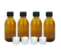Devitre 4 bouteilles en verre marron de 250 ml avec couvercle, 4 verres doseurs et étiquettes inscriptibles