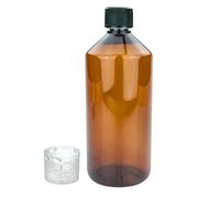 Devitre Bouteille de laboratoire marron de 1000 ml avec verre doseur et étiquette de qualité alimentaire