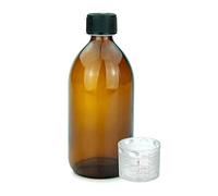 Devitre Bouteille en verre marron de 500 ml avec couvercle, verre doseur et étiquette d'inscription