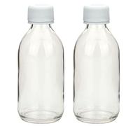 Devitre Lot de 2 bouteilles de laboratoire de 250 ml en verre transparent de qualité alimentaire avec étiquettes