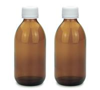 Devitre Lot de 2 bouteilles de pharmacie en verre marron de 250 ml avec bouchon à vis et étiquettes