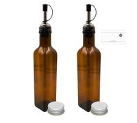 Devitre Lot de 2 bouteilles d'huile en verre de 250 ml avec couvercle, bec verseur en acier inoxydable et étiquettes
