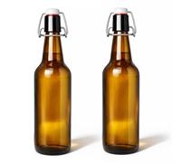 Devitre Lot de 2 bouteilles en verre de 500 ml marron avec bouchon mécanique et étiquettes