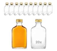 Devitre Lot de 20 bouteilles en verre de 100 ml avec couvercle à visser doré et étiquettes