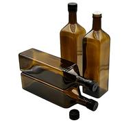 Devitre Lot de 4 bouteilles d'huile en verre de 1000 ml avec bec verseur intégré en plastique et étiquettes