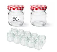 Devitre Lot de 50 mini bocaux de 40 ml avec couvercle rouge/blanc et étiquettes