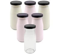 Devitre Lot de 6 bouteilles de lait en verre avec couvercle noir 283 ml + étiquettes