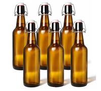Devitre Lot de 6 bouteilles en verre marron de 500 ml avec bouchon mécanique pour bière, jus, huile avec étiquettes