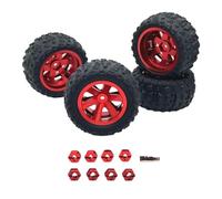 DEVNWIGMO 4 Pièces Pneus Voiture RC Roues Caoutchouc Jantes Métal Accessoires Remplacement Montage Simple Aluminium pour Modification Voiture Radiocommandée Ada, Rouge