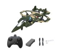 DEVNWIGMO Avion Télécommandé RC à Fuselage Mousse Planeur Radiocommandé Jouet de Jet Léger à Flips 360 Degrés Éclairage LED Adapté pour Enfants Adultes, Vert