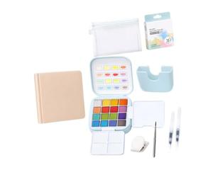 DEVNWIGMO Mini Coffret D'aquarelle avec 16 Couleurs, Cadeau Compact, pour Peindre Partout, Aquarelle pour Adultes, Enfants, Débutants et Tous âges, Bleu