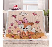 DEVOKE Couverture Polaire Renard 3D Imprimée Microfibre Fluffy Couverture de literie 1 Personne Enfant Fille Garcon Flanelle Sherpa Jeté de Canapé Convient 100x130cm Fleur Rose