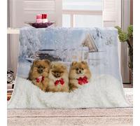 DEVOKE Couvertures Spitz Allemand 3D Douce Plaid Couvertures Animaux Mignons Moelleuse Couverture Epaisse Jeté De Canapé Flanelle Couverture bébé,Bureau Sieste Couverture Chaise 130x150cm