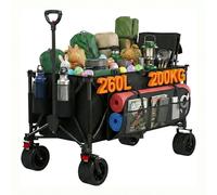 Devoko 260L Chariot de Plage Maximum 200KG Chariot de Jardin,Diable Pliant avec Freins,Chariot Pliable Poignée Réglable,Brouette Jardin,Chariots à la Plage Chariots de Transport pour Le Camping Noir