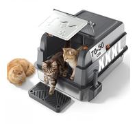 Devoko Bac litiere pour Chat XXLlitière Acier Inoxydable, litiere Chat fermé Grande capacité, Bords Hauts Anti-Fuite, Couvercle Amovible Facile à Nettoyer, avec Pelle et marchepied, adapté aux Grands