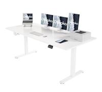 Devoko Bureau Assis Debout 140x60cm,Table Assis-Debout réglable en Hauteur,Bureau avec Crochet pour Sac à Dos et Panneau Intelligent à mémoire,à Domicile avec Panneau d'épissage,Blanc