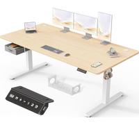 Devoko Bureau Assis Debout électrique réglable en Hauteur 180 x 80 cm avec tiroirs, Port de Charge USB-A d'ordinateur avec Plateau de Gestion des câbles sur Pied avec 3 Fonctions mémoire Beige