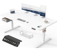Devoko Bureau Assis Debout électrique réglable en Hauteur 180 x 80 cm avec tiroirs, Port de Charge USB-A d'ordinateur avec Plateau de Gestion des câbles sur Pied avec 3 Fonctions mémoire, Blanc