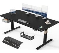 Devoko Bureau Assis Debout électrique réglable en Hauteur 180 x 80 cm avec tiroirs, Port de Charge USB-A d'ordinateur avec Plateau de Gestion des câbles sur Pied avec 3 Fonctions mémoire Noir