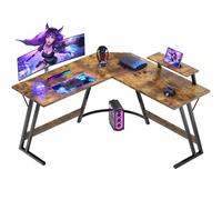 Devoko Bureau Gaming d'angle 120 x 120cm avec Support d'écran, Table Informatique en Coin,Bureau Gamer en Forme de L Table pour Etudier, Jouer et Travailler Marron