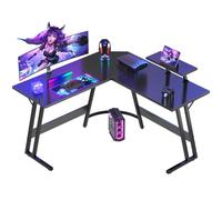 Devoko Bureau Gaming d'angle 120 x 120cm avec Support d'écran, Table Informatique en Coin,Bureau Gamer en Forme de L Table pour Etudier, Jouer et Travailler Carbon Noir