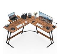 Devoko Bureau Gaming d'angle 130 x 130cm avec Support d'écran, Table Informatique en Coin,Bureau Gamer en Forme de L Table pour Etudier, Jouer et Travailler Marron