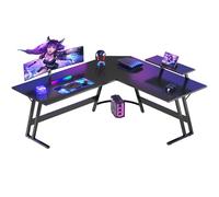 Devoko Bureau Gaming d'angle 150 x 130cm avec Support d'écran, Table Informatique en Coin,Bureau Gamer en Forme de L Table pour Etudier, Jouer et Travailler Noir