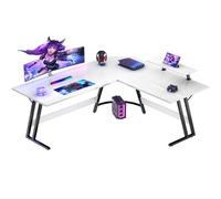 Devoko Bureau Gaming d'angle 150 x 130cm avec Support d'écran, Table Informatique en Coin,Bureau Gamer en Forme de L Table pour Etudier, Jouer et Travailler Blanc