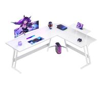 Devoko Bureau Gaming d'angle 170 x 130cm avec Support d'écran, Table Informatique en Coin,Bureau Gamer en Forme de L Table pour Etudier, Jouer et Travailler Carbon Blanc