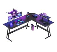 Devoko Bureau Gaming d'angle 170 x 130cm avec Support d'écran, Table Informatique en Coin,Bureau Gamer en Forme de L Table pour Etudier, Jouer et Travailler Noir
